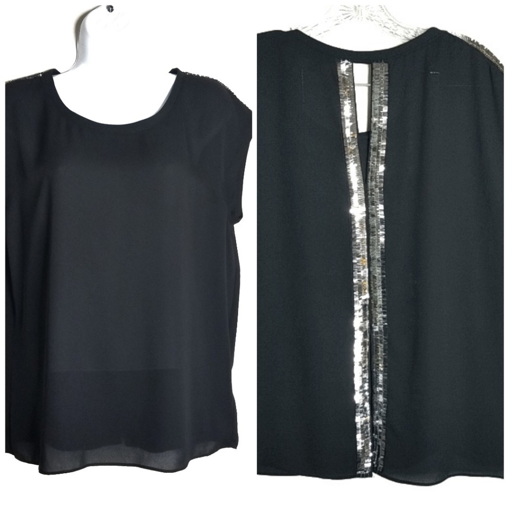 Express sheer black sequin top